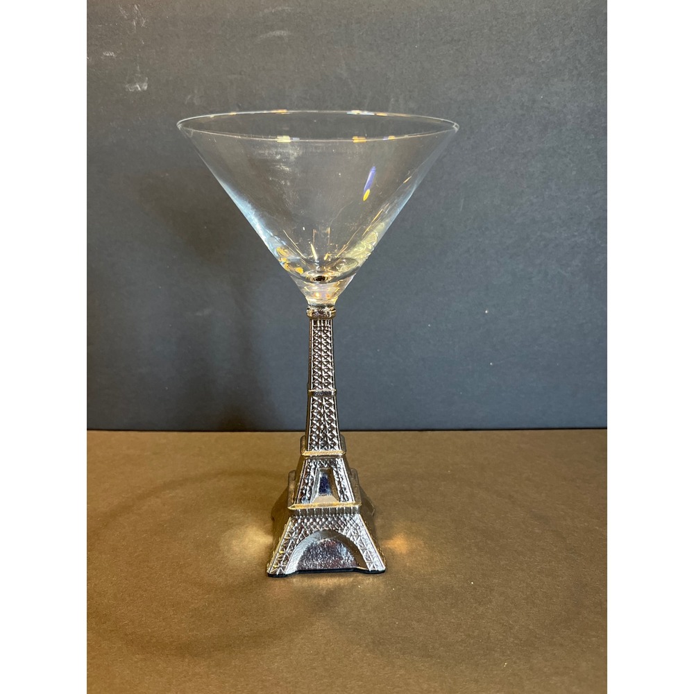 Eiffel Tower Martini Glass Silver Tone Metal Stem Paris Novelty Barware 8.5"